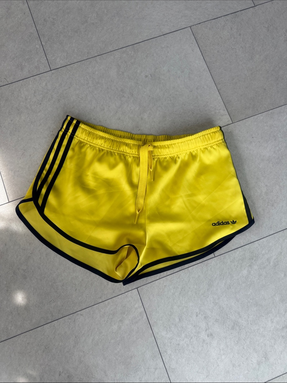 adidas Yellow Athletic Running Shorts with Black Trim- M